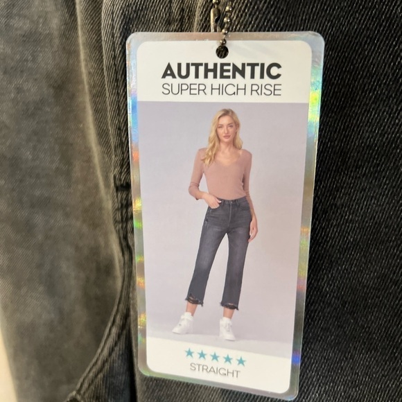 NWT SIMPLE SOCIETY Distressed Black Super High Rise Straight Jean - Picture 6 of 8